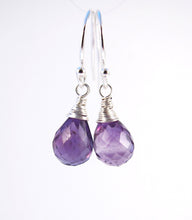 Wire Wrapped Purple Amethyst Earrings-Sterling Silver