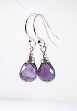 Wire Wrapped Purple Amethyst Earrings-Sterling Silver