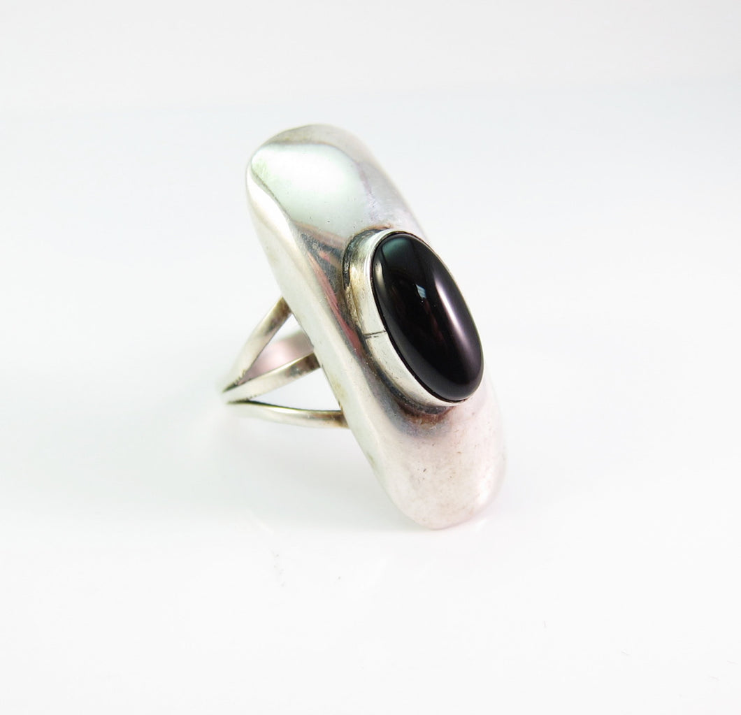 Vintage Native American Black Onyx Ring-Sterling Silver-Size 8.5
