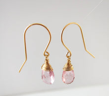 Dainty Wire Wrapped Pink Quartz Dangle Earrings 14K Gold Filled