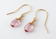 Dainty Wire Wrapped Pink Quartz Dangle Earrings 14K Gold Filled