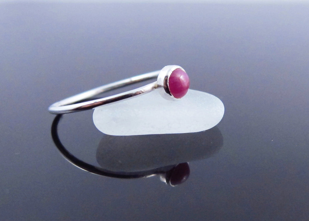 Genuine Red Ruby Birthstone Ring-Sterling Silver